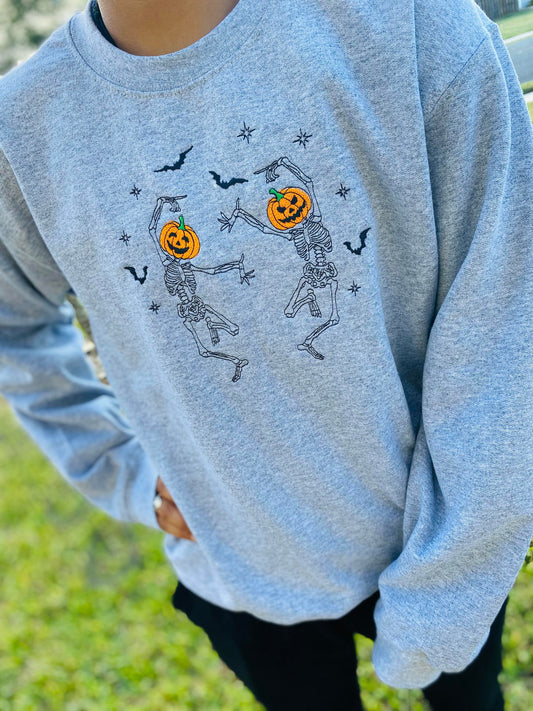Sweatshirt Dancing.Skeletons Embroidery Pumpkin.Face Skeleton.Shirt Unisex.Tshirt Halloween.Costume Apparel Spooky.Embroidered